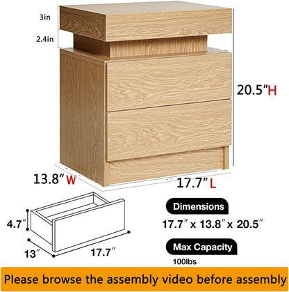 HOMMPA LED Nightstand Wood Bedside Table with Led Lights Modern LED Night Stand with 2 Drawers Smart Nightstand Matte Night Table for Bedroom 20.5" Tall - WoodArtSupply