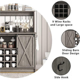 4ever2buy Farmhouse Coffee Bar Cabinet with Sliding Barn Doors, 50 Inch Coffee Bar Hutch with 6 Hooks and 9 Mug Rack, Hutch Cabinet with Storage for Living Room 4ever2buy