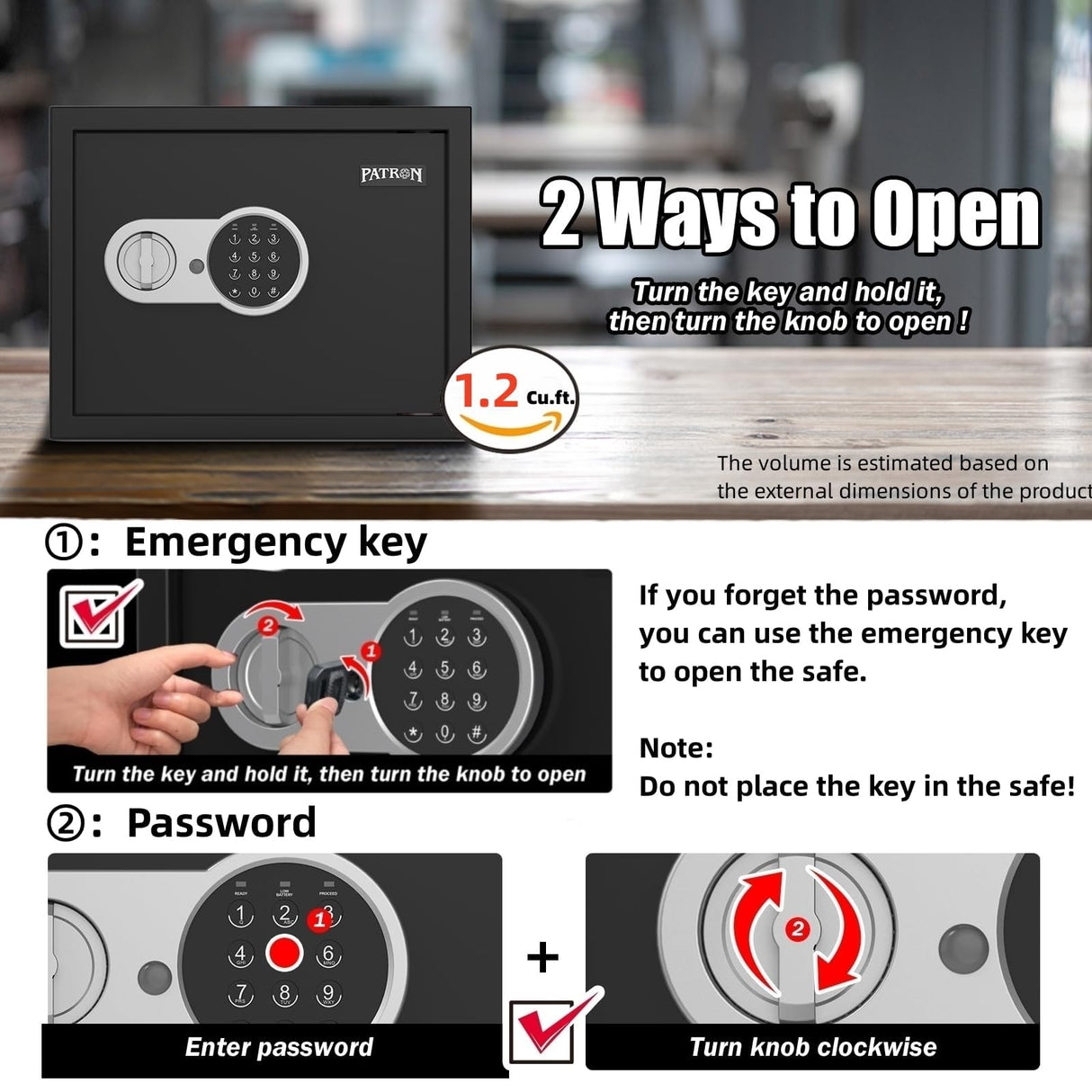 [ 1.2 Cu.ft. ]PATRON Fireproof Safe for Home,Digital Security Home Cabinet Safes for Money Cash Documents,Safe Box with Electronic Keypad,Removable Shelf for Office Business,1.2 Cu.ft. PATRON