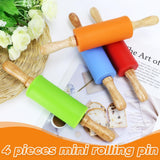 Faxco 4 Pack Mini Rolling Pin for Kids, 9 Inch Wooden Handle Rolling Pin Non-Stick Silicone Rolling Pins for Children Cake Baking Faxco