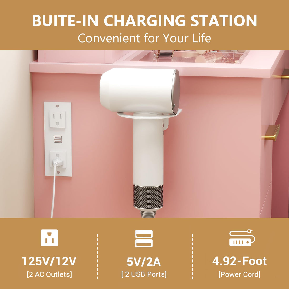 Makeup Vanity Desk with RGB LED Lights,Glass Top Vanity Desk with Mirror and Lights & Charging Station, 5 Drawers Vanity Mirror with Lights Desk and Chair for Women 3 Lightings Mode Adjusted, Pink HUANLEGO