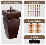 Square Wood Furniture Legs Set of 4 - Wooden Replacement Feet for Couch, Bed, Bench, Dresser, Rubber Wood Parts for Table, Sofa, Wooden Legs Chairs Complete with Installation Hardware (Brown, 5 inch) Texphw