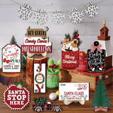 Quimoy 19 Pcs Christmas Tiered Tray Decor, Winter Tiered Tray Decorations Set Snowflake Candy Canes Xmas Tree Wooden Sign, Christmas Table Decor for Home Kitchen, Rustic Farmhouse Party Favors Quimoy