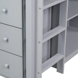 PVWIIK Twin Size Low Loft Bed with Desk & Storage Drawer for Kids,Wood Twin Loft Bed with Shelf,Space Saving,No Box Spring Needed,Grey PVWIIK