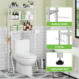 Simple Trending Over The Toilet Storage Rack, Metal 3 Tier Bathroom Organizer Shelf with Paper Holder and 3 Hooks, White Simple Trending