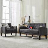 TYBOATLE Mid-Century Modern Tufted Loveseat Sofa Set w/ 2 USB & 2 Cupholders, 2 Piece Living Room Furniture Sets, Small Love Seat Couches for Small Space Apartment Bedroom Office(Dark Gray) TYBOATLE