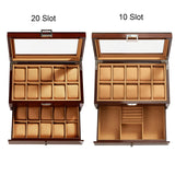 Homruilink 10-Slot Wooden Watch Box, Wood Watch Case with Drawer, Watch Display Box with Glass Lid, 2-Layer Watch Holder for Jewelry and Watch Storage for Men Women Homruilink