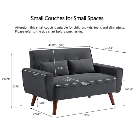 Enobala 49" Small Loveseat Sofa, 2 Seat Mid Century Love Seat Couch with Throw Pillows for Living Room, Apartment, Bedroom and Small Spaces Enobala