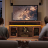 WLIVE TV Stand up to 65 Inch TV, 58" Entertainment Center with LED Lights, Farmhouse TV Media Console with Storage Cabinets, Adjustable Shelves for Living Room, Rustic Brown WLIVE