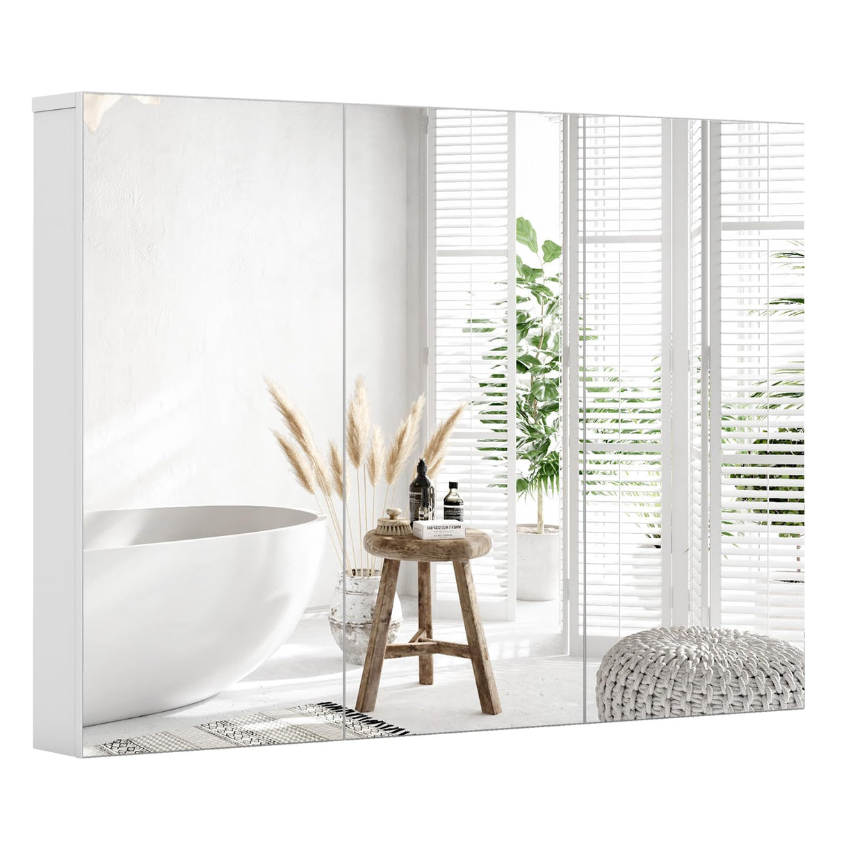 LDAILY Moccha Bathroom Mirror with Storage - Medicine Cabinet, Frameless Bathroom Wall Cabinet with 3 Doors and Shelves, Over Toilet Storage Cabinet, Recessed or Surface Mount Installation LDAILY