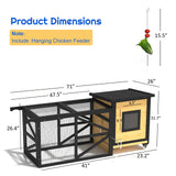 TIMHAKA 71'' Chicken Coop with Wheels, Outside Chicken House for 2-3 Chickens, Outdoor Wooden Mobile Duck Coops with Run & Waterproof Asphalt Roof, Removable Tray for Backyard Poultry Pet Hutch TIMHAKA
