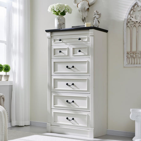 Aitjunz Farmhouse 7 Drawers Dresser for Bedroom, 57" Tall Chest of Drawers with Roman Column, Large Wood Rustic Closet Dresser with Three Different Drawer Sizes for Bedroom, Living Room, Hallway,White Aitjunz