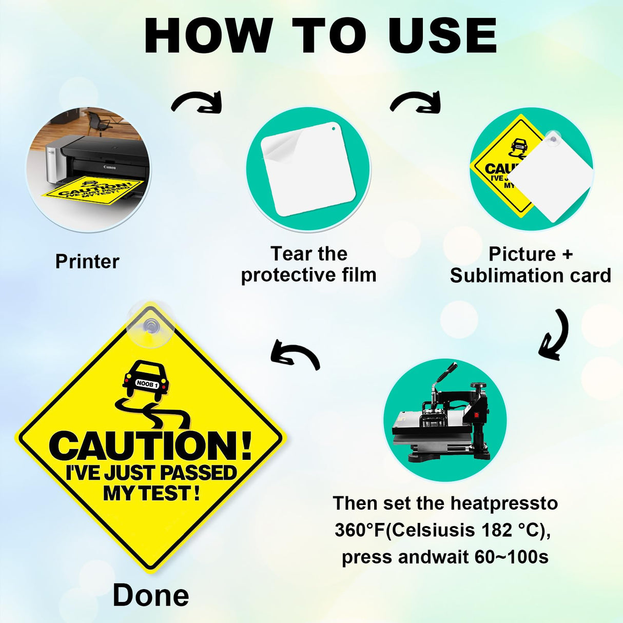 10 Pcs 5.5" x 5.5" Sublimation Blanks Suction Cup Car Window Sign, Aluminum Metal Removable Car Safety Warning Sign blanks for Heat Press Machine, DIY Craft, Custom Work HYHOSHI