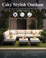 LayinSun 7-Piece Wicker Rattan Patio Furniture Set, Deep Seating Outdoor Modular Sectional Sofa Conversation Set with Thick Cushions for Lawn, Garden LayinSun