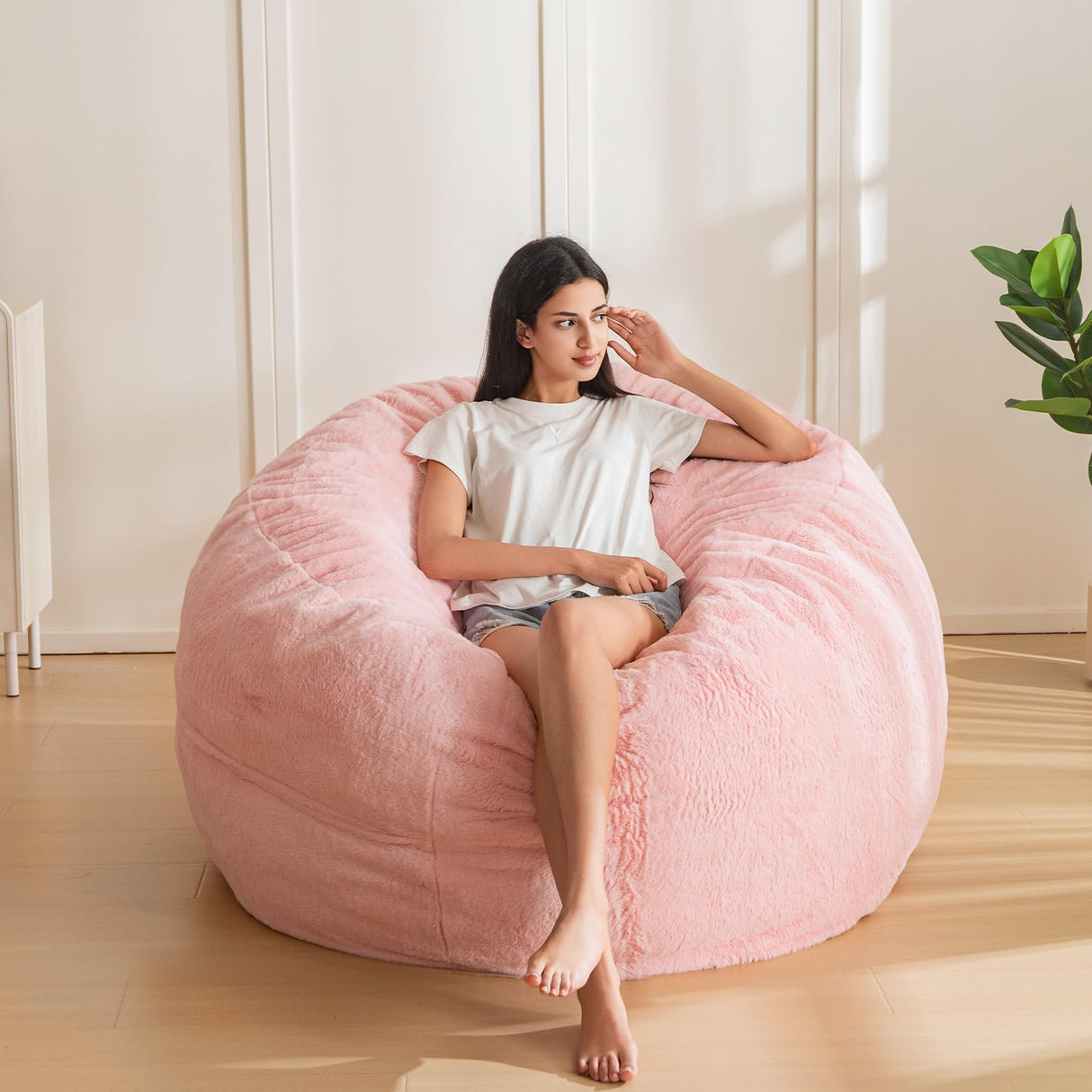 MAXYOYO Bean Bag Chair for Adults, Large 3 ft Bean Bag Chair with Foam Filling, Ultra Soft Fur Lazy Sofa for Living Room Bedroom, Machine Washable Cover MAXYOYO