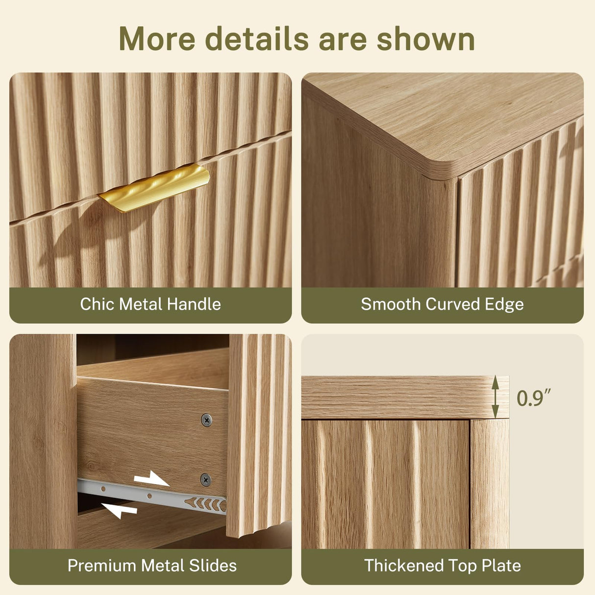 TEENFON Fluted 6 Drawer Dresser for Bedroom, Wide Modern Chest of Drawers with Metal Handle, Curved Profile Design, Wood Closet Clothes Storage Organizer for Bedroom, Living Room, Hallway, Natural TEENFON