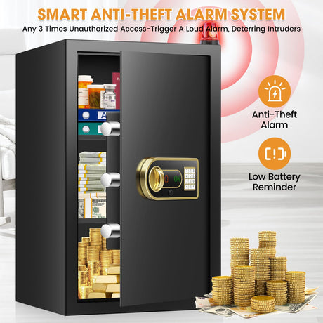 4.0 Cu ft Large Safes for Home Use Fire and Water Proof, Digital Security Fireproof Safe with Combination and Key, 2 Removable Shelves, Anti-Theft Home Safe Box for Document Money Valuables Pisleto