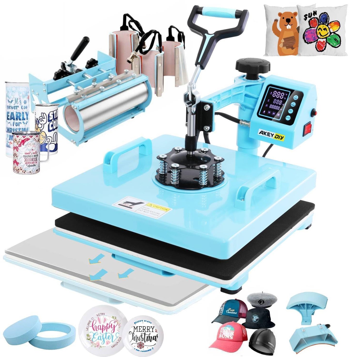 WHUBEFY Heat Press,15x15 Shirt Press Machine 8 in 1 with 30Oz Tumbler Attachment Sublimation Machine Digital Slide Out Sublimation Heat Transfer Machine, Heat Press for T-Shirts Mugs Caps Plates,1400W