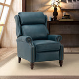 HULALA HOME Genuine Leather Recliner Chair, Traditional Manual Pushback Comfy Seating for Living Room, Thick Cushion & Solid Wood Legs, Wingback Recliner with Nailhead Trim, Turquoise HULALA HOME