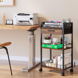 Homsorout 3 Tier Rolling Cart - Metal Utility Cart with Storage Drawer and Wheels, Versatile Art & Craft Organizer for Home, Office, or Studio Ideal for Storing Brushes, Paints, and Supplies Brown Homsorout