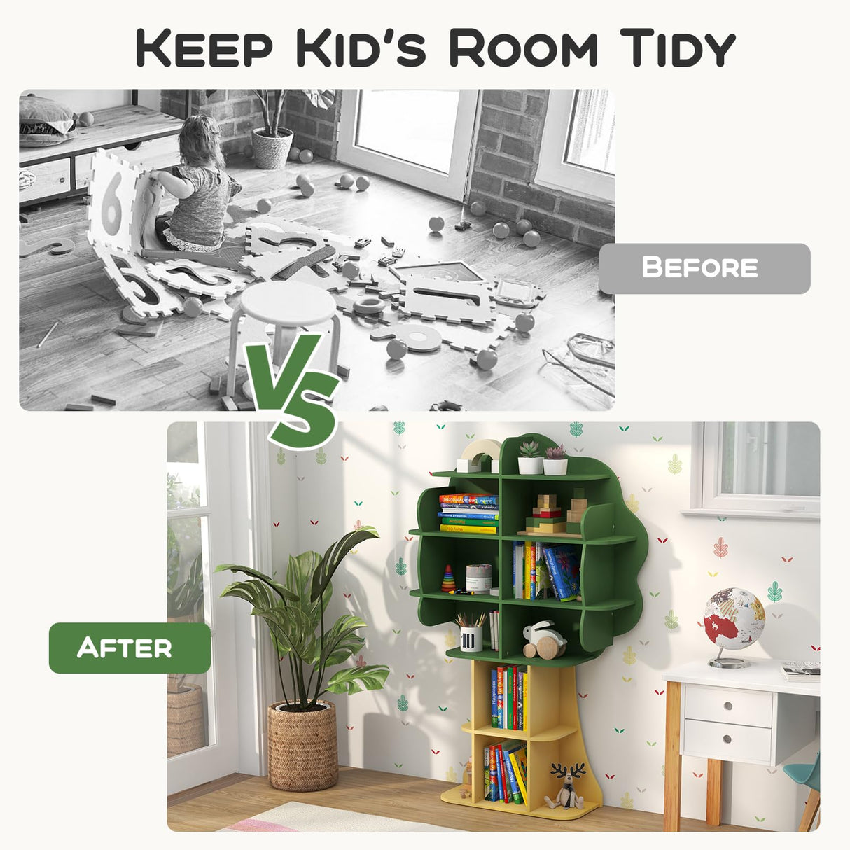 Costzon Tree Kids Bookshelf, 6-Tier Toddler Montessori Shelf Book Rack, Toy and Book Storage for Kids, Wooden Children's Bookcase, Toy Storage Organizer for Preschool, Kids Room, Playroom, Nursery Costzon