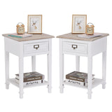 Wnutrees Rustic Farmhouse Accent End Table, Nightstand Side Tables with Drawers and Open Storage Shelf for Living Room Bedroom, Wooden Top, Handcrafted Finish, Set of 2, White Wnutrees
