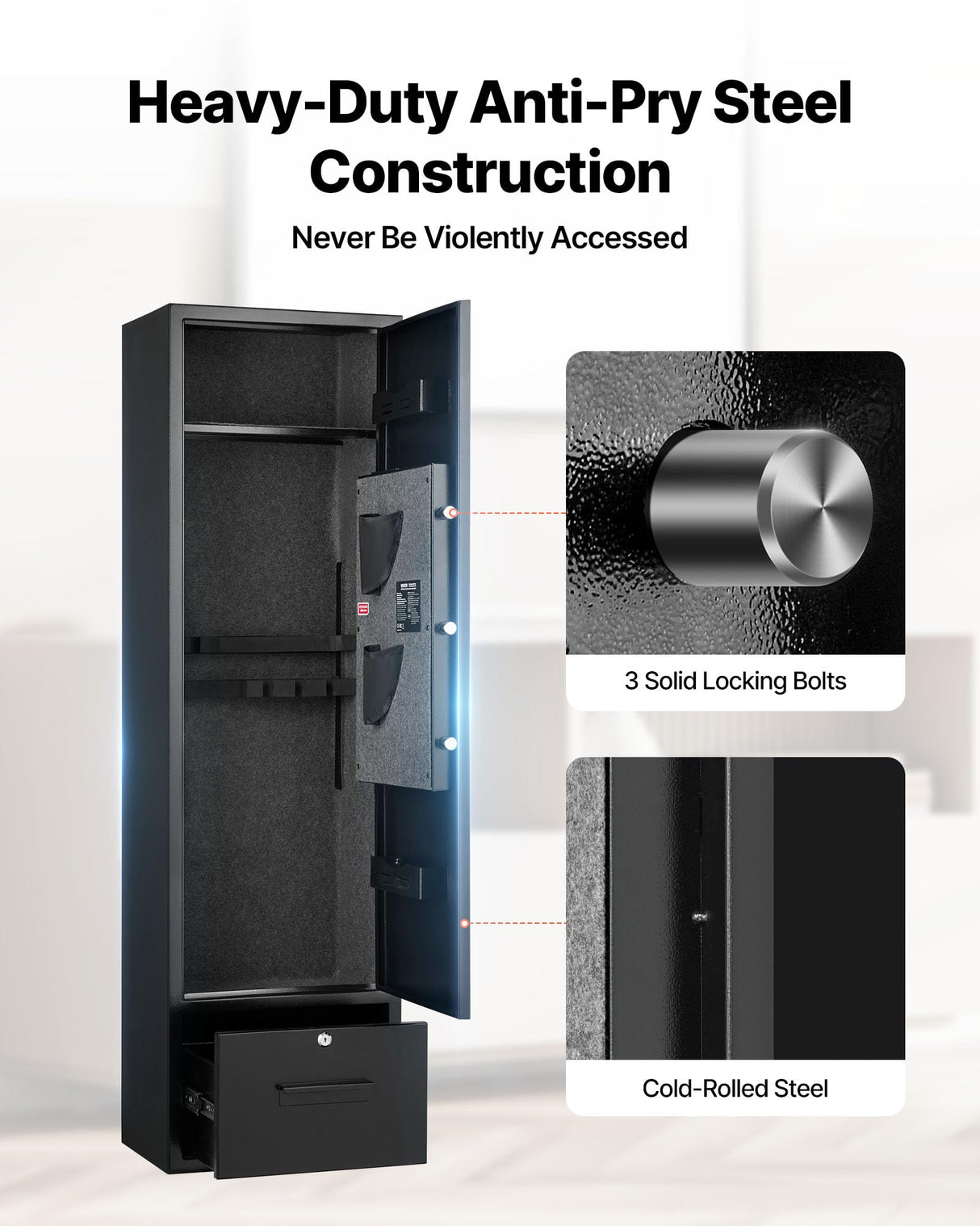 VEVOR 4 Gun Safe, Long Gun Cabinet for Rifles and Pistols, Quick Access Rifle Safe with 2 Ammo Slots, 2 Pistol Pockets & 2 Adjustable Racks, Large Digital Cabinet with Key and Password Lock VEVOR