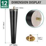 FoDau770 Black Rubber Wood Furniture Legs 12 Inch, Straight Tapered Wood Legs Mid Century Sofa Legs Set of 4, 5/16" UNC Furniture Feet Replacement Legs for Cabinet Sofa Couch Dresser Chair Ottoman FoDau770