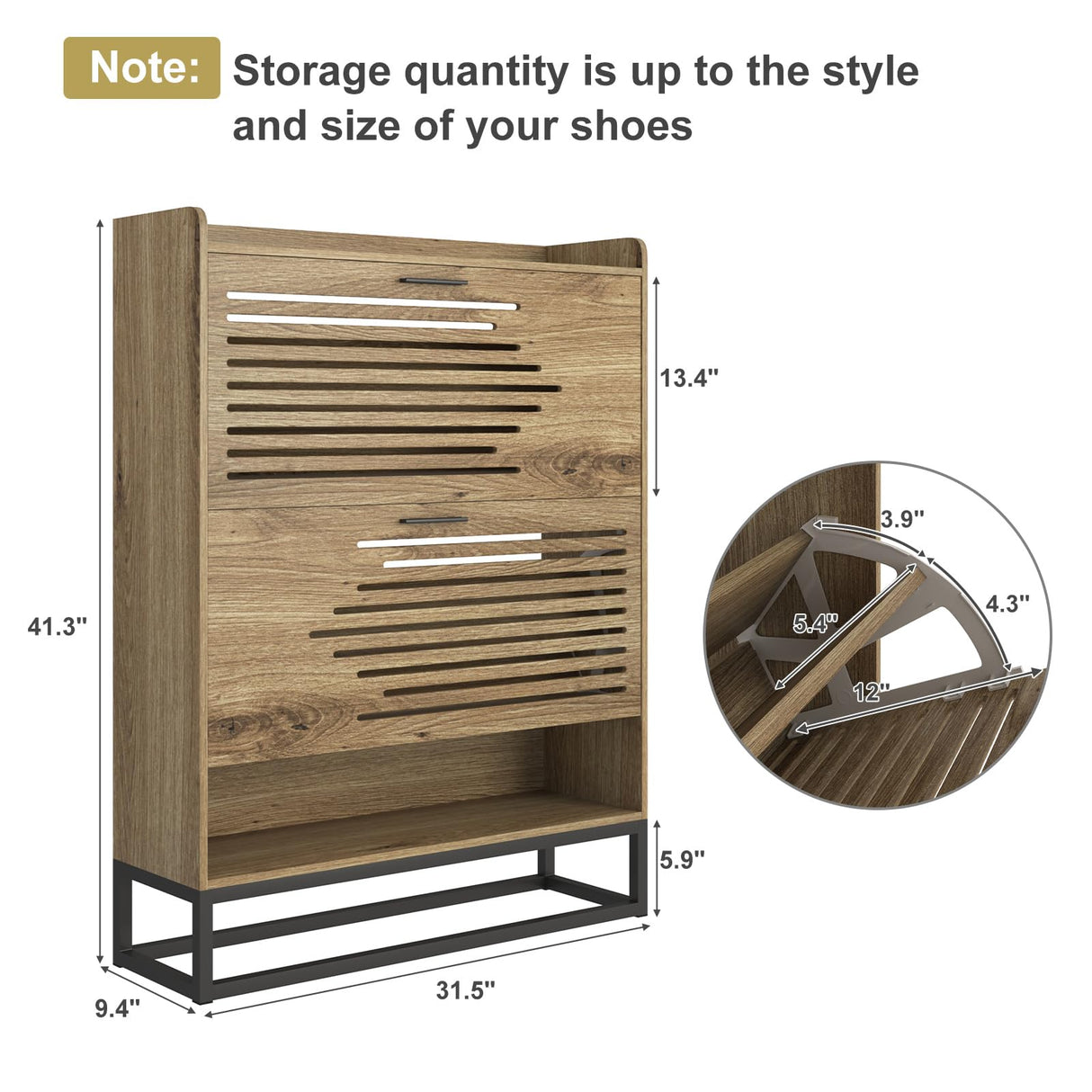 VERYKE Shoe Cabinet for Entryway,Slim Hidden Shoe Storage Cabinet with 2 Flip Hollowed Drawers, Wood Narrow Shoe Organizer Cabinet with Bottom Cubby and Metal Leg for Hallway,Closet VERYKE