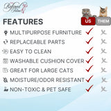 THE REFINED FELINE Purrrrfect End Table Cat Bed Cave in Mahogany Brown, Multipurpose Wood Cat Furniture Nightstand, Easy to Clean Covered Cat Bed with Replaceable Scratching Post & Washable Cushion THE REFINED FELINE