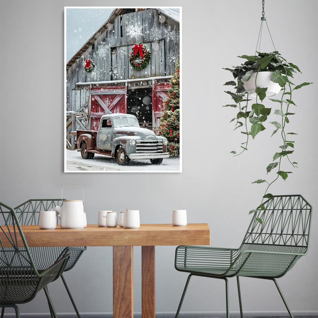 MOMDEDP Christmas Truck Diamond Art Kits for Adults - Christmas House Diamond Painting Kits for Adults, 5D Round Full Drill DIY Gem Art Paint by Diamonds Arts and Crafts 12x16 inch MOMDEDP