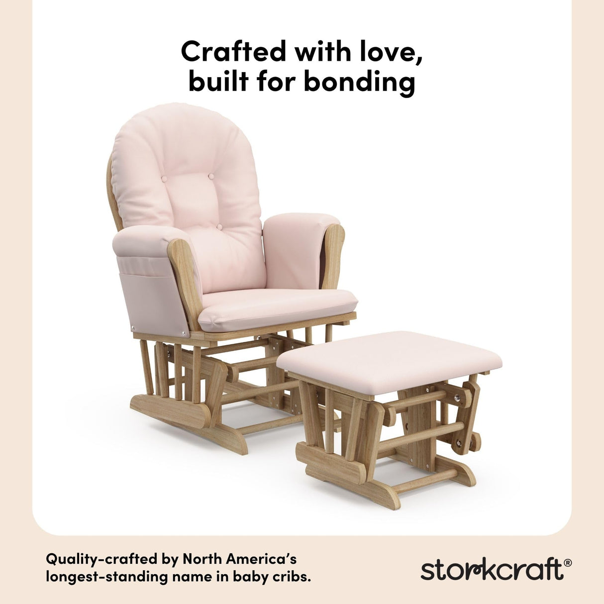 Storkcraft Premium Hoop Glider & Ottoman (Natural/Pink) — GREENGUARD Gold Certified Nursery Glider, Solid Wood Craftsmanship, Smooth-Gliding Nursery Chair and Ottoman, Award-Winning Storkcraft