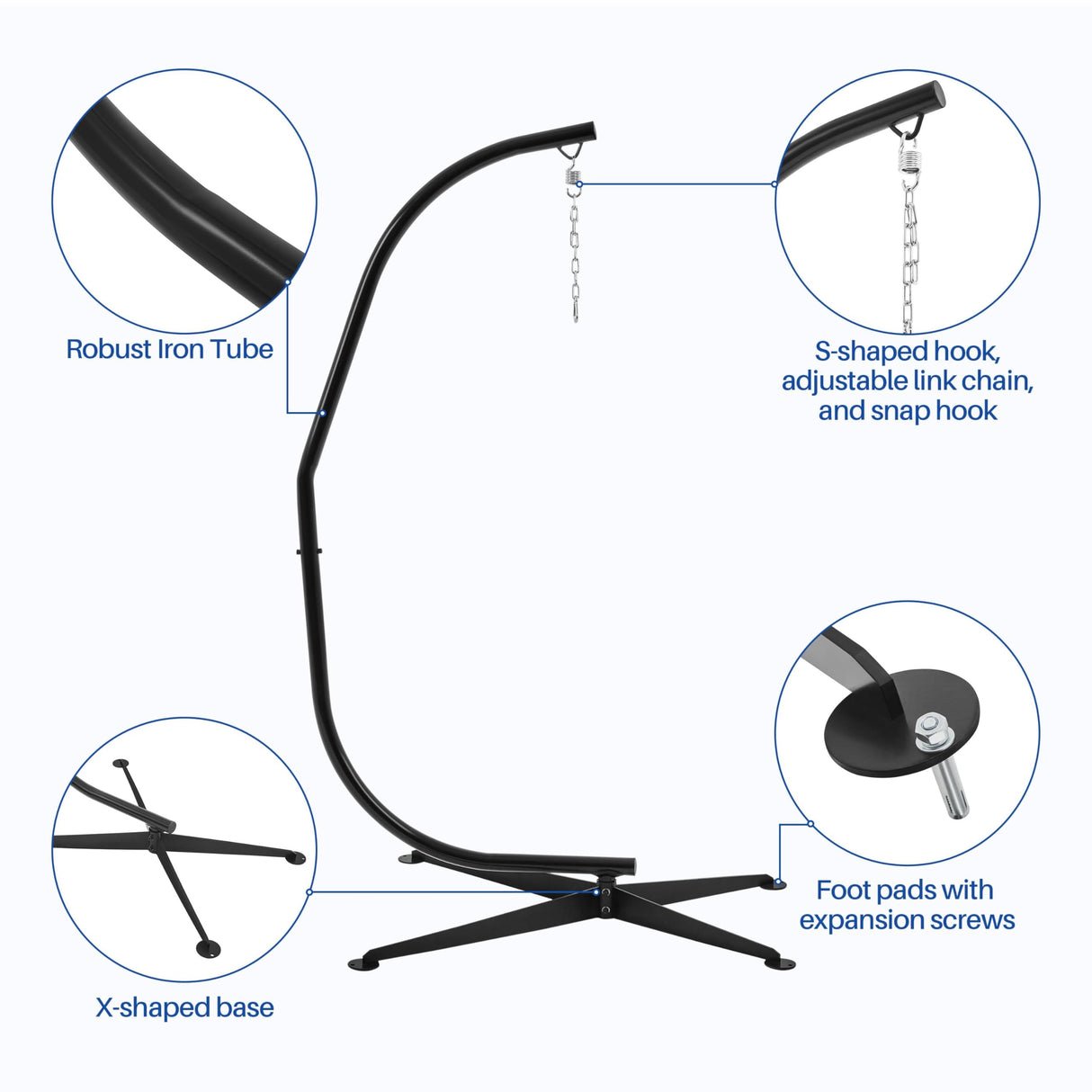 Yaheetech Hammock Chair Stand, C-Stand for Hanging Hammock Chair w/Buckle & S-Shaped Hook - Free Rotation C-Stand Hammock Stand for Hanging Chairs, Swings, Max.Weight Capacity 300Lb Yaheetech