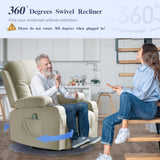 FURNIMAT Recliner Chairs for Adults, Massage Rocker with Heated Modern Ergonomic Lounge 360 Degree Swivel Single Sofa Seat Living Room Lounge Recliners Ivory White FURNIMAT