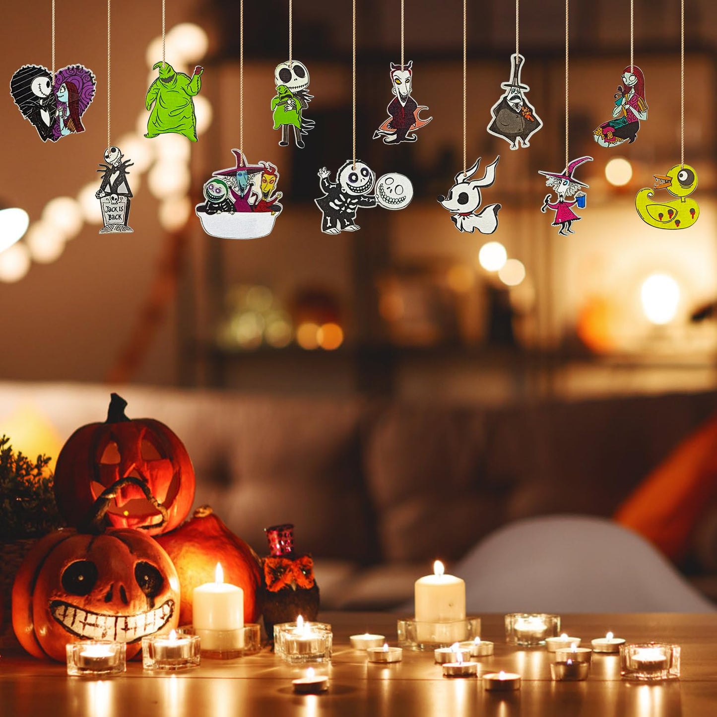 37 PCs Halloween Christmas Nightmare Ornaments Halloween Christmas Nightmare Wooden Hanging Ornament Decoration,Halloween Witch Pumpkin Nightmare Theme Party Decor Halloween Party Supplies