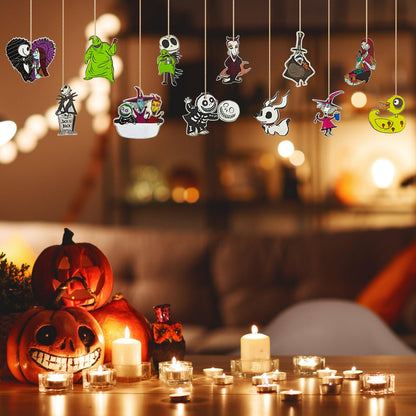 37 PCs Halloween Christmas Nightmare Ornaments Halloween Christmas Nightmare Wooden Hanging Ornament Decoration,Halloween Witch Pumpkin Nightmare Theme Party Decor Halloween Party Supplies