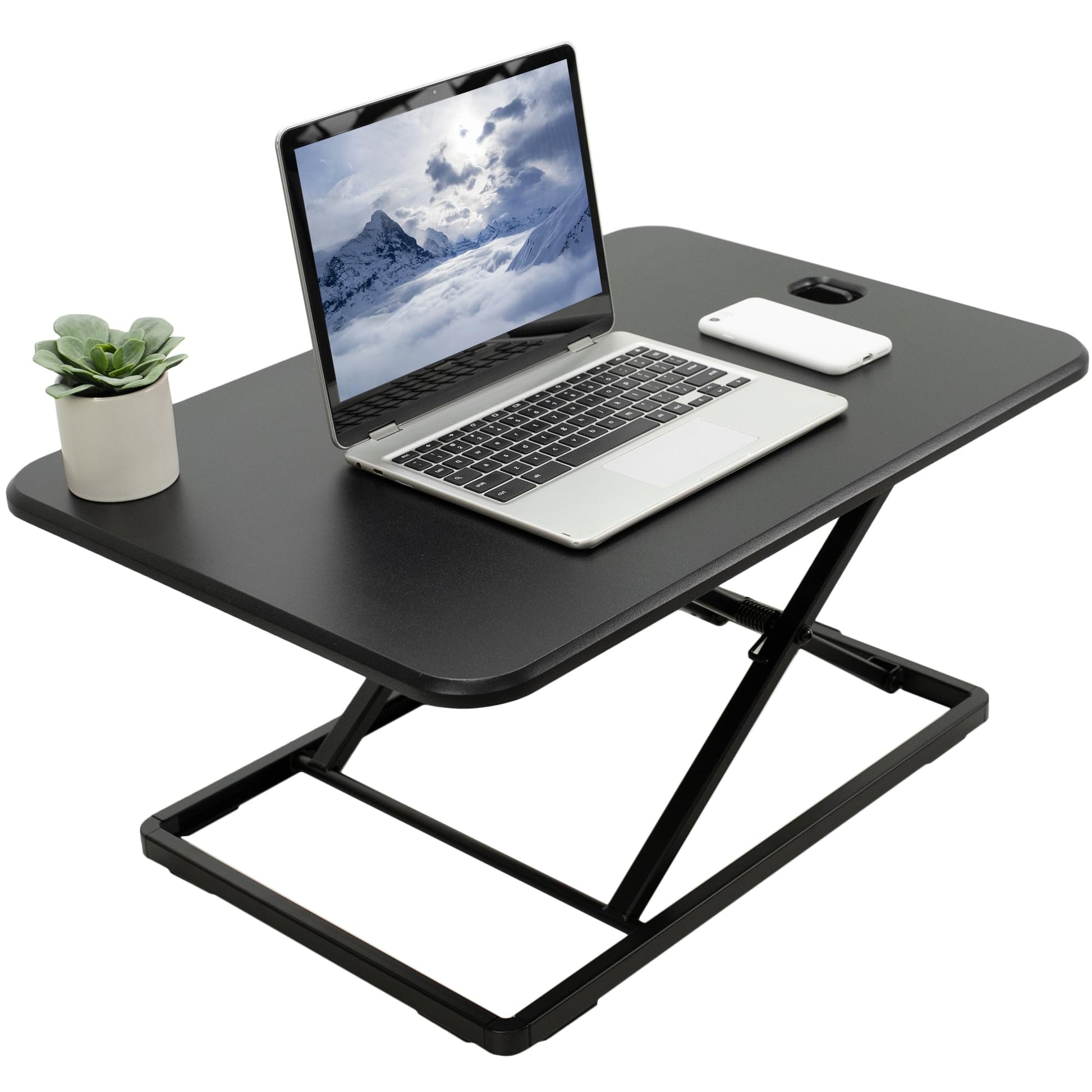 VIVO Ultra-Slim Single Top Height Adjustable Standing Desk Riser, Compact Sit Stand Desktop Converter for Monitor or Laptop, Black, DESK-V001J - WoodArtSupply