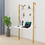 QIUTMER Wall Mount Desk 3 Tiers Wall Table Wall Mount Computer Writing Table Industrial Bookcase Desk Gold and White for Homes Office School QIUTMER