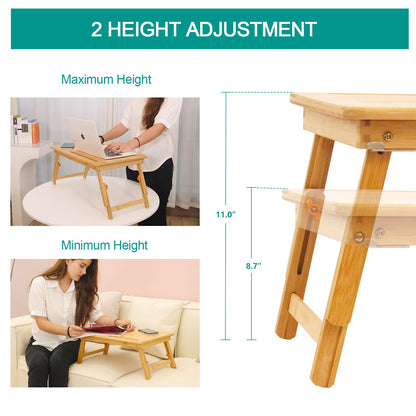 Laptop Lap Desk, COIWAI Laptop Bed Tray Table, Bamboo Adjustable Height, with Tablet Phone Hold Slot, Drawer, Foldabespecially Recommended as a Table for Children,Elementary School Students - WoodArtSupply