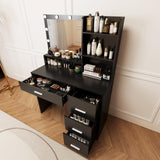 DINGIPP Makeup Vanity Desk with Lighted Mirror and Charging Station, Makeup Table with 4 Drawers & Storage Shelves, Vanity Desk 3 Color Modes Available, Bedroom Dressing Table for Women, girls (Black) DINGIPP