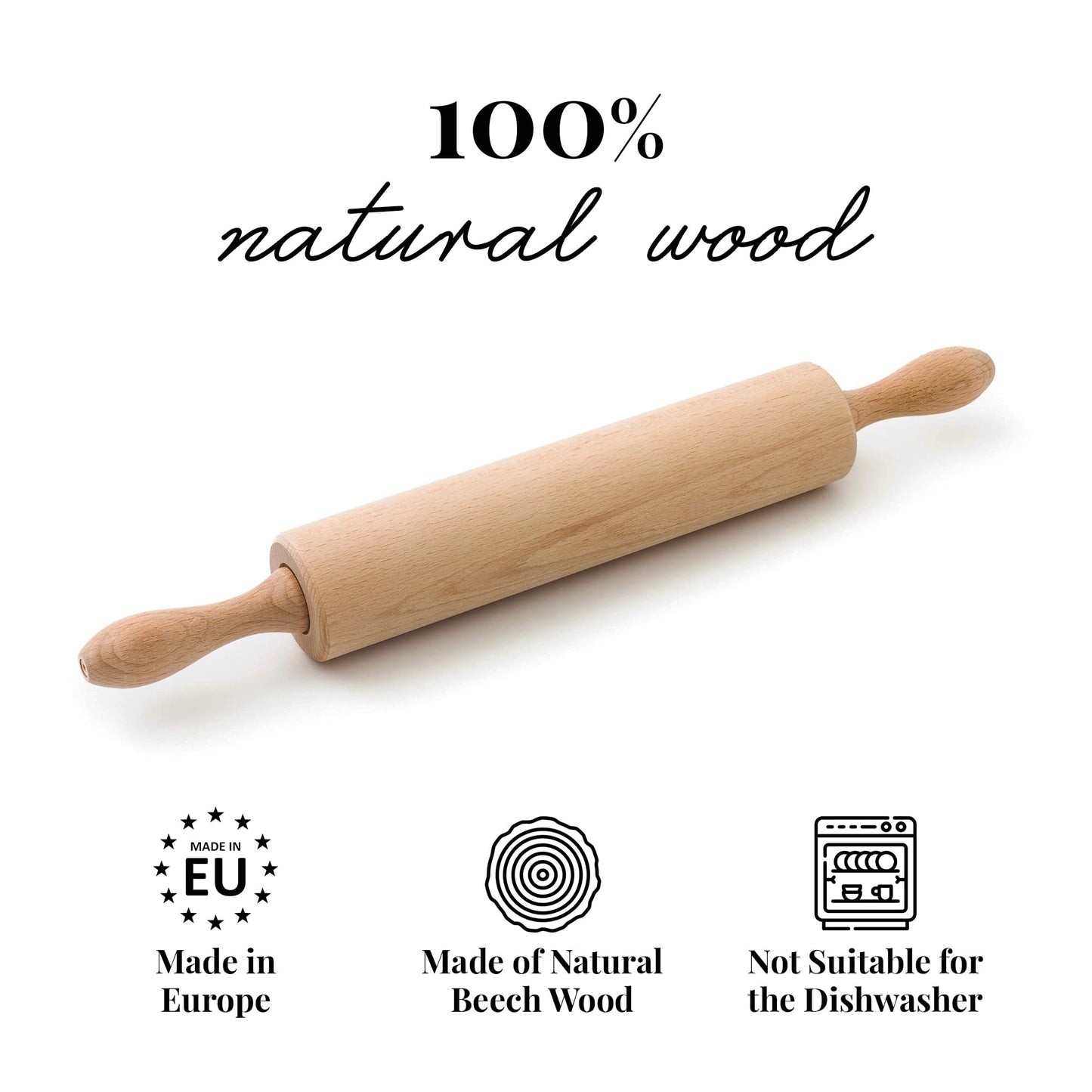 tuuli Kitchen Professional Classic Wooden Rolling Pin with revolving Centre (17,3 by 2,2 inches)