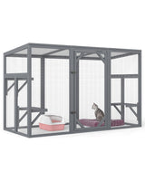 COZIVVOVV Outdoor Cat House, 71" Catio Outdoor Cat Enclosure, Large Cat Houses & Condos, Cattio for Apartment Balcony, Window Cat Cage Weatherproof, Grey COZIVVOVV