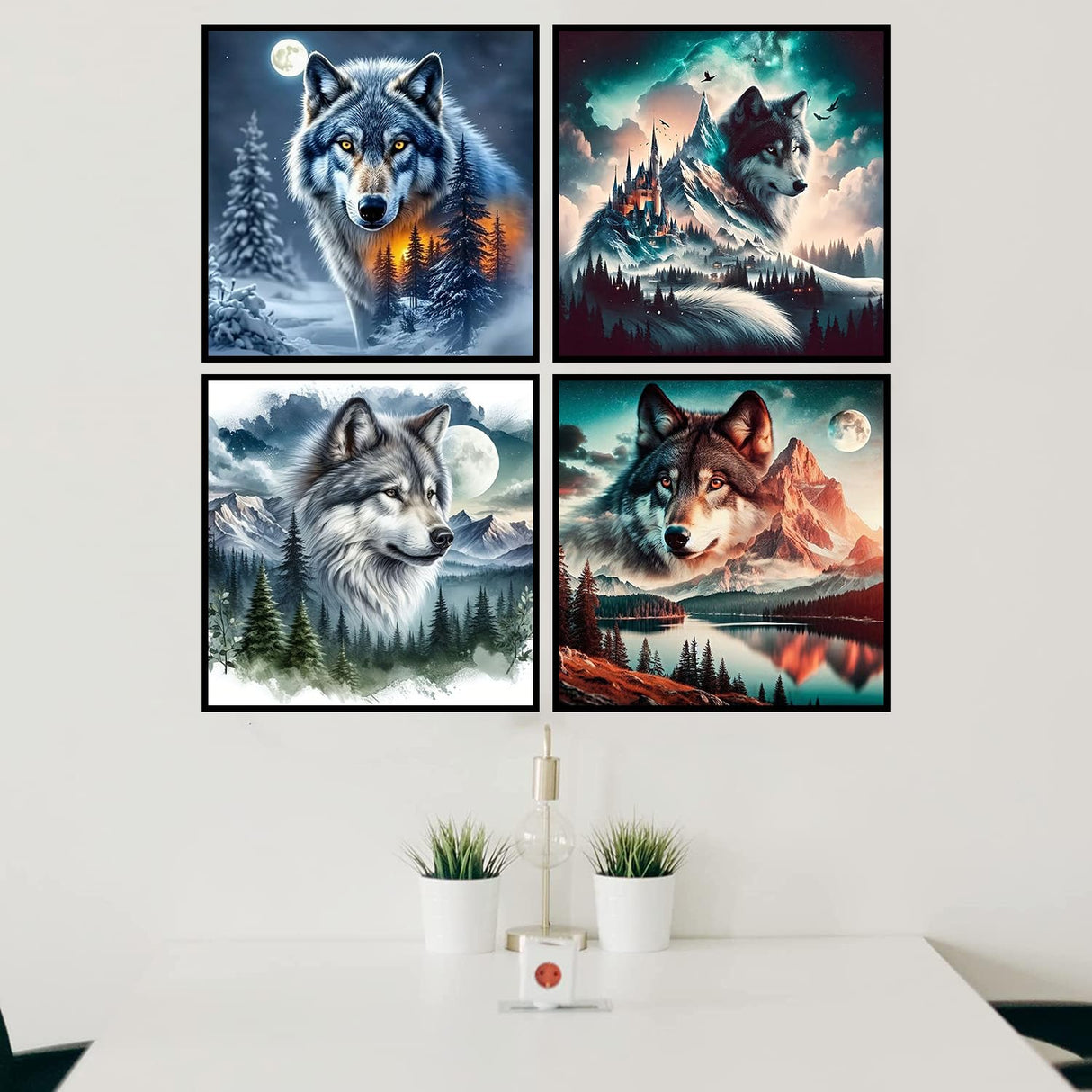 Axquilon 4 Pack Diamond Art Kits for Adults - Wolf Diamond Painting Kits for Adults, 5D Round Full Drill Gem Art, Paint by Diamonds Pictures DIY Crafts Kits 14x14 inch Axquilon