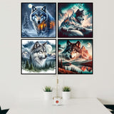 Axquilon 4 Pack Diamond Art Kits for Adults - Wolf Diamond Painting Kits for Adults, 5D Round Full Drill Gem Art, Paint by Diamonds Pictures DIY Crafts Kits 14x14 inch Axquilon