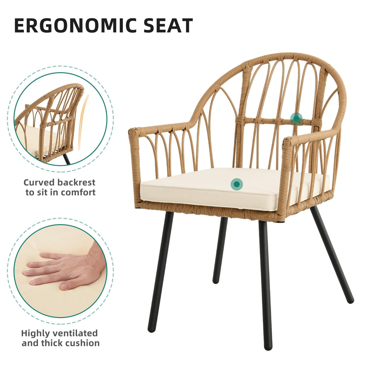 YITAHOME 6 Pieces Outdoor Patio Dining Set, Rattan Wicker Patio Dining Chair & Table & Bench Set for 6 People, Sectional Conversation Set with Umbrella Hole for Patios, Backyard, Balcony, Garden, Lawn YITAHOME