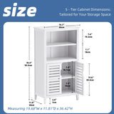 HITNET White Bathroom Cabinet, Bamboo Storage Cabinet Freestanding, Side Tall Storage Organizer for Kitchen Living Room Entryway HITNET