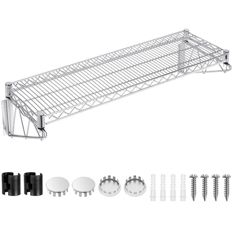 LOYIM 14" Wx 48" L Chrome Wire Wall Mount Shelf, Wall Mount Wire Shelf Kit Heavy Duty Garage Wall Shelving for Wall Storage, Holds Up to 600 Lbs LOYIM