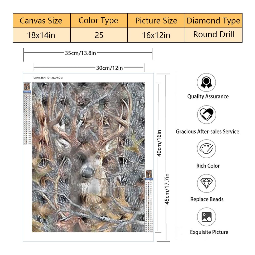 TISHIRON Deer Diamond Art Painting Kits 5D Diamond Full Drill, Forest DIY Diamond Art Kits for Adults Kids, Gem Art Painting with Diamonds, Arts and Crafts for Beginners Adult Kids Wall Decor 12x16 TISHIRON