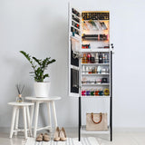 Bonnlo Jewelry Cabinet Full-Length Mirror, Lockable Jewelry Armoire with LED Light, Freestanding Jewelry Box, Large Capacity Organizer with Cosmetic Storage Shelves Bonnlo