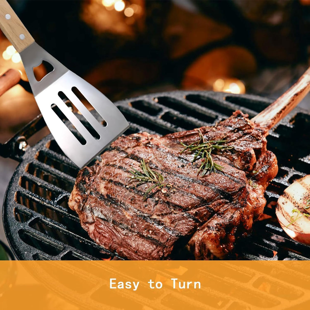 GreatChef Barbecue Grilling Utensils Set of 4, Stainless Steel Tools with Wood Handle, Meat Fork, Slotted Turner, Barbecue Tongs & Silicone Brush, Good BBQ Accessories for Outdoor, Camping & Party GreatChef